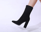 Stupmary Women's Boots Pointed Toe Ankle Bootie Plaid Print Chunky Heels Winter Boots