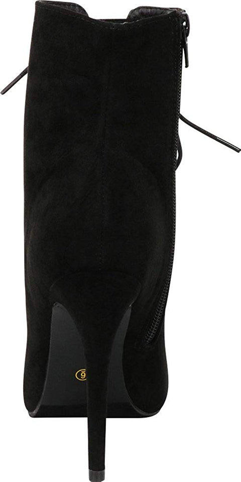 Cambridge Select Women's Peep Toe 90s Lace-Up Stiletto High Heel Ankle Bootie