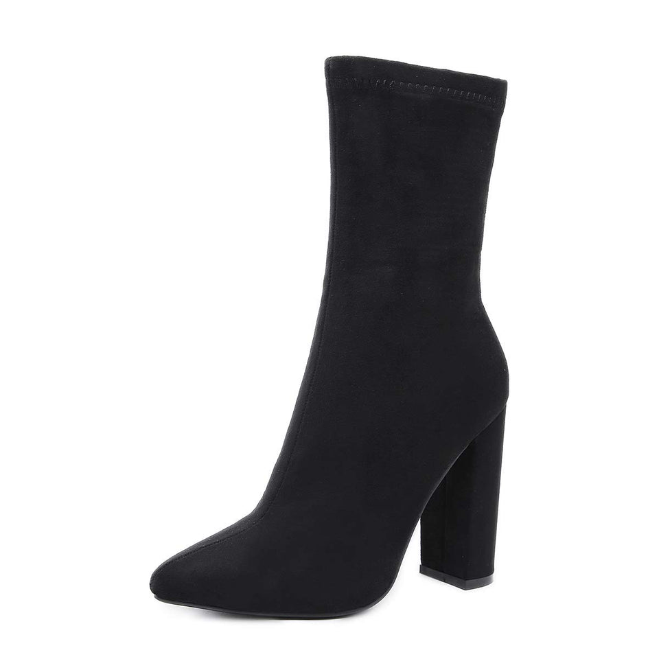 Stupmary Women's Boots Pointed Toe Ankle Bootie Plaid Print Chunky Heels Winter Boots