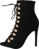 Cambridge Select Women's Peep Toe 90s Lace-Up Stiletto High Heel Ankle Bootie
