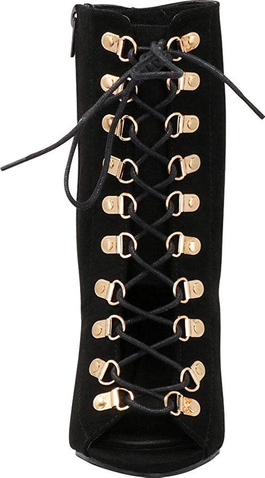 Cambridge Select Women's Peep Toe 90s Lace-Up Stiletto High Heel Ankle Bootie