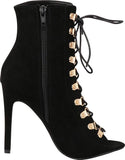 Cambridge Select Women's Peep Toe 90s Lace-Up Stiletto High Heel Ankle Bootie
