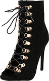 Cambridge Select Women's Peep Toe 90s Lace-Up Stiletto High Heel Ankle Bootie