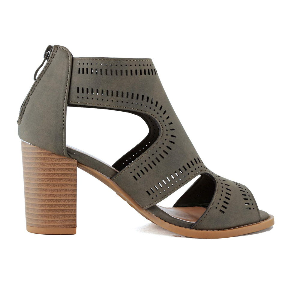 Guilty Shoes Guilty Heart | Womens Strappy Cut Out Perforated Open Toe Shoe | Block Chunky Mid Heel Comfortable Walking Sandals