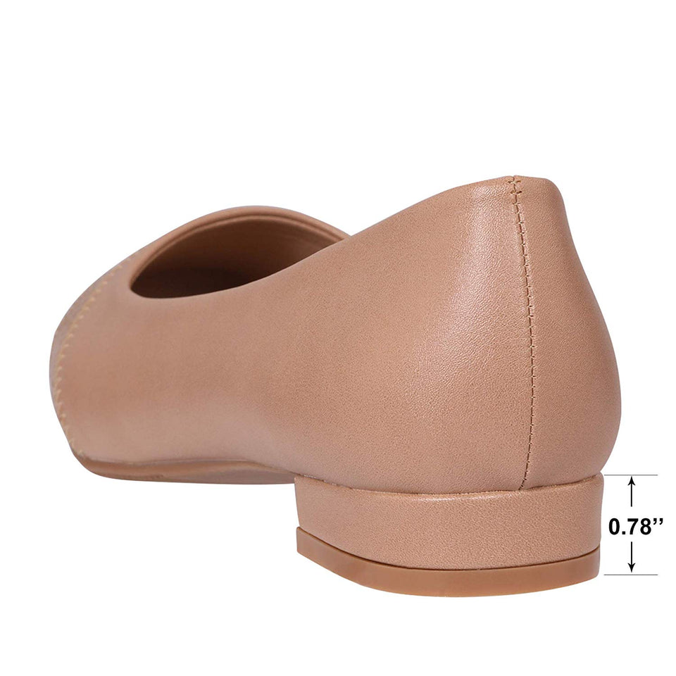 CINAK Comfort Flats for Women-Low Chunky Heel Pumps Formal Square Toe Dress Slip On Casual Spliced Shoes