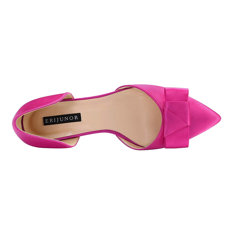 ERIJUNOR Comfortable Low Heel Wedding Shoes with Bow Knot D’Orsay Pointy Toe Flats