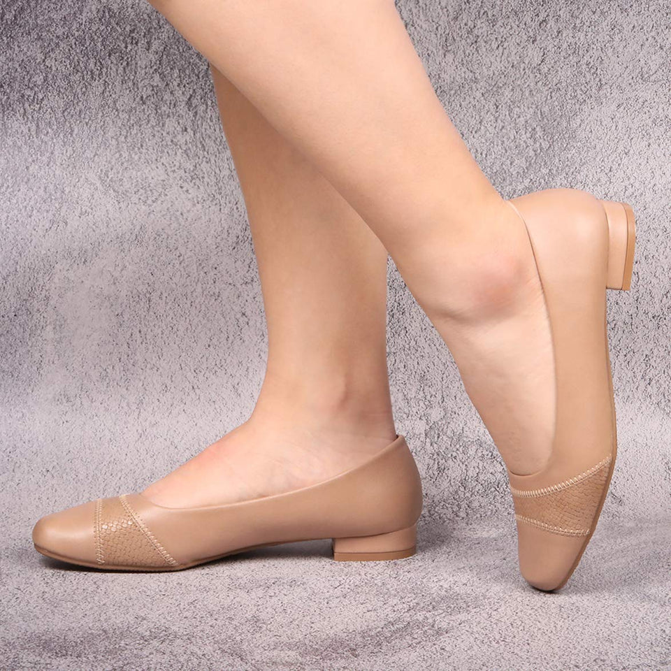 CINAK Comfort Flats for Women-Low Chunky Heel Pumps Formal Square Toe Dress Slip On Casual Spliced Shoes