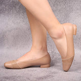 CINAK Comfort Flats for Women-Low Chunky Heel Pumps Formal Square Toe Dress Slip On Casual Spliced Shoes