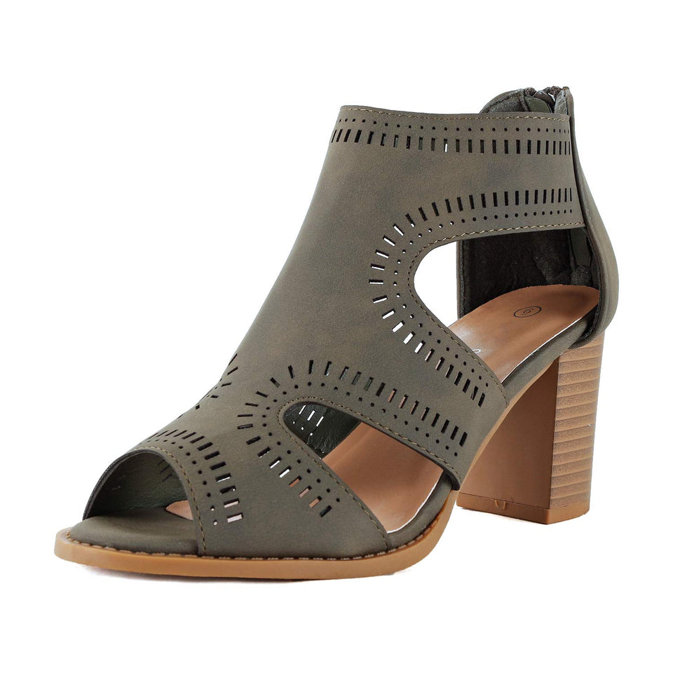 Guilty Shoes Guilty Heart | Womens Strappy Cut Out Perforated Open Toe Shoe | Block Chunky Mid Heel Comfortable Walking Sandals