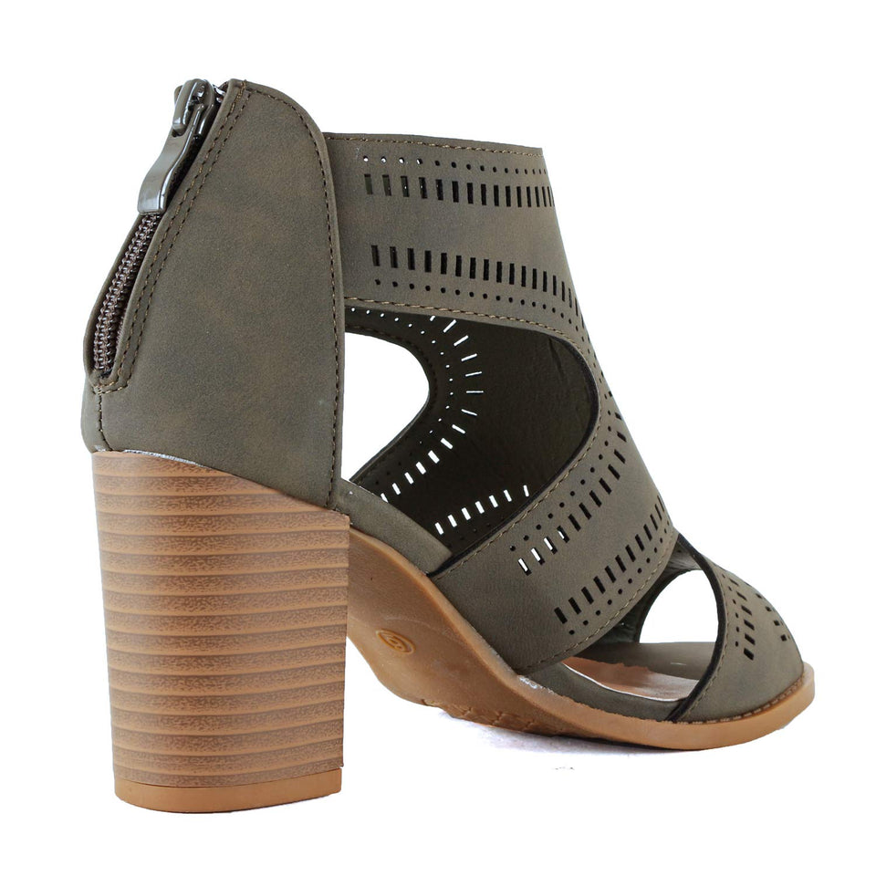 Guilty Shoes Guilty Heart | Womens Strappy Cut Out Perforated Open Toe Shoe | Block Chunky Mid Heel Comfortable Walking Sandals