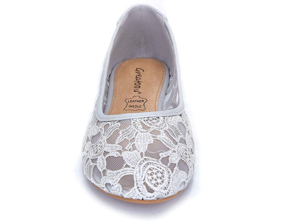 Greatonu Women Shoes Cut Out Slip On Synthetic Lace Ballet Flats