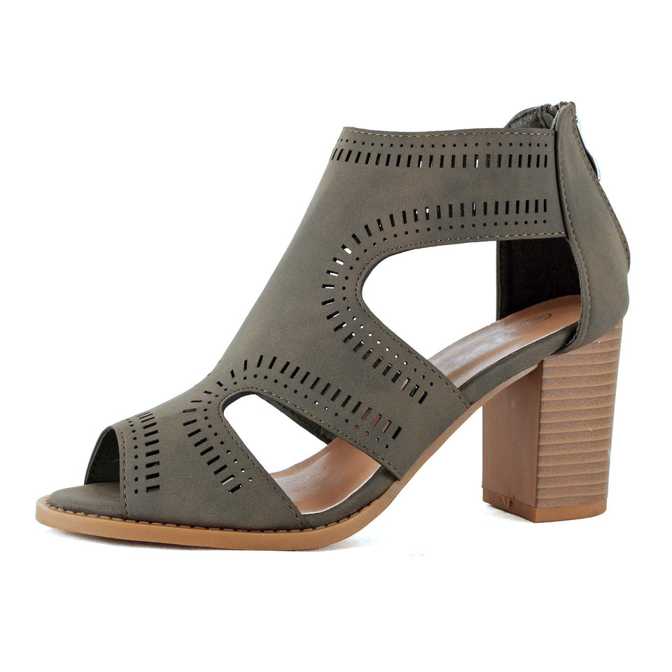 Guilty Shoes Guilty Heart | Womens Strappy Cut Out Perforated Open Toe Shoe | Block Chunky Mid Heel Comfortable Walking Sandals