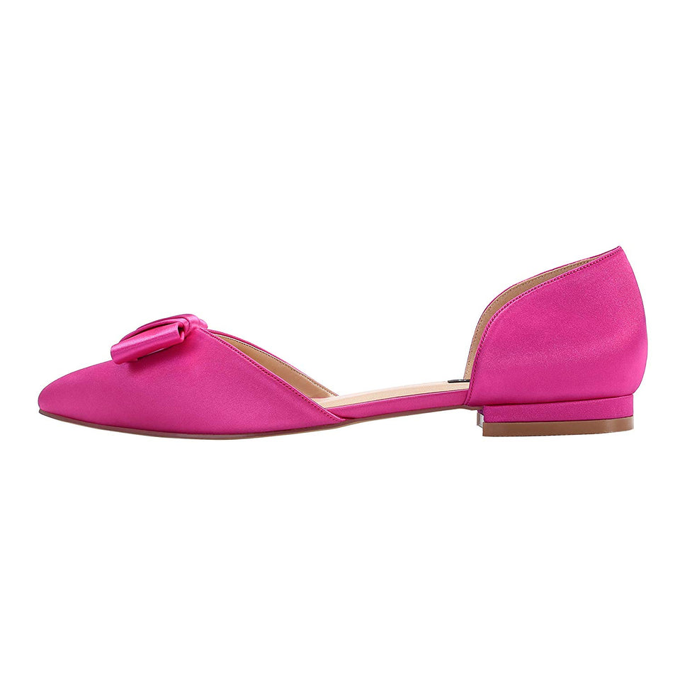 ERIJUNOR Comfortable Low Heel Wedding Shoes with Bow Knot D’Orsay Pointy Toe Flats