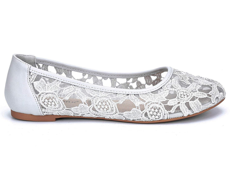 Greatonu Women Shoes Cut Out Slip On Synthetic Lace Ballet Flats
