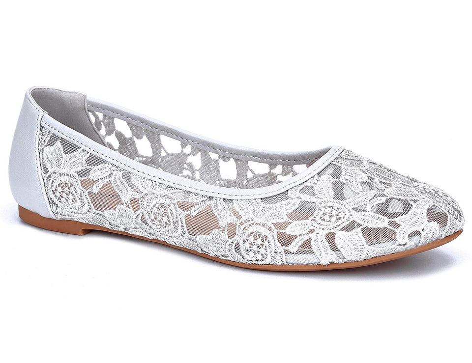 Greatonu Women Shoes Cut Out Slip On Synthetic Lace Ballet Flats