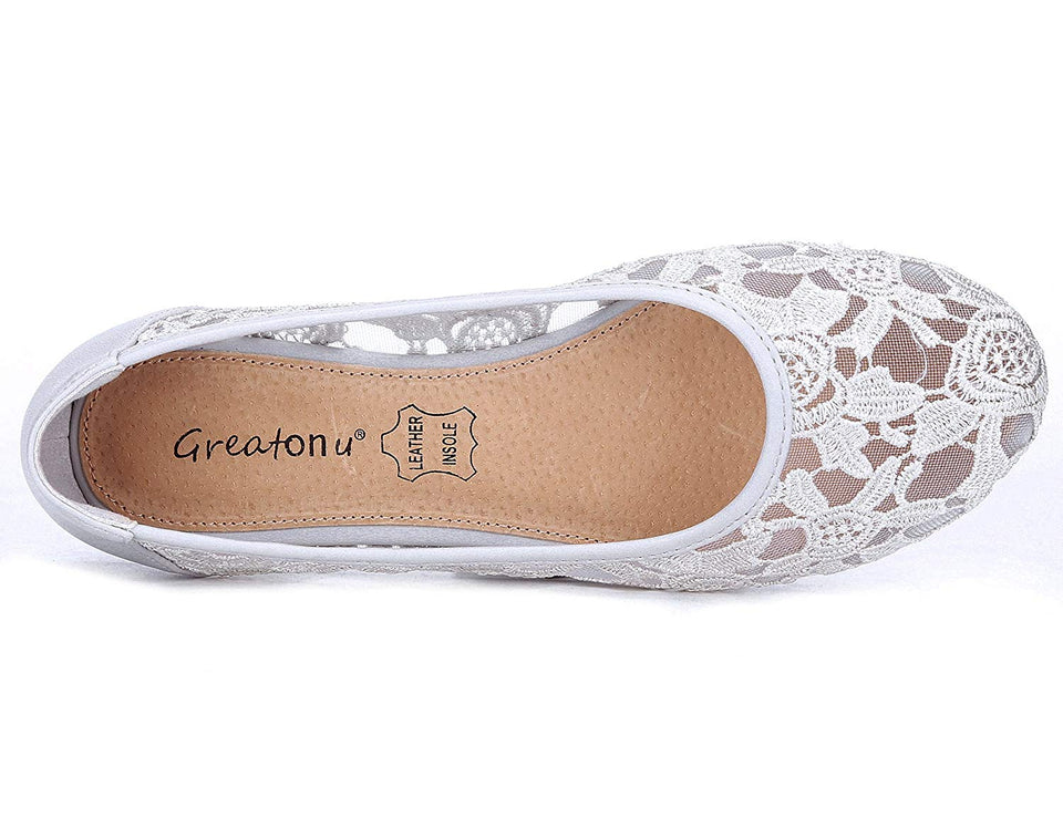 Greatonu Women Shoes Cut Out Slip On Synthetic Lace Ballet Flats